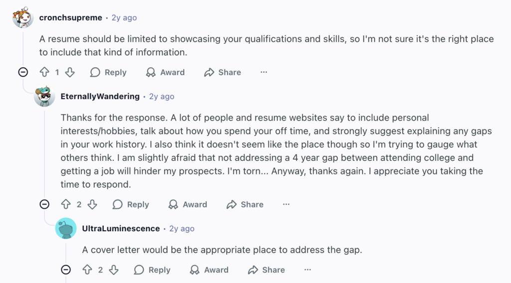 پیشنهاد افراد در Reddit برای نوشتن جزئیات در کاورلتر