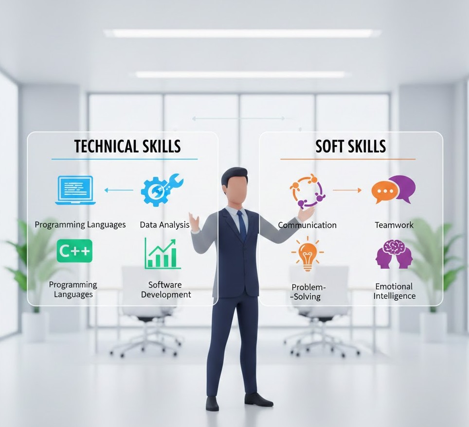 تصویر نمایش مهارت های فنی و مهارت های نرم در رزومه